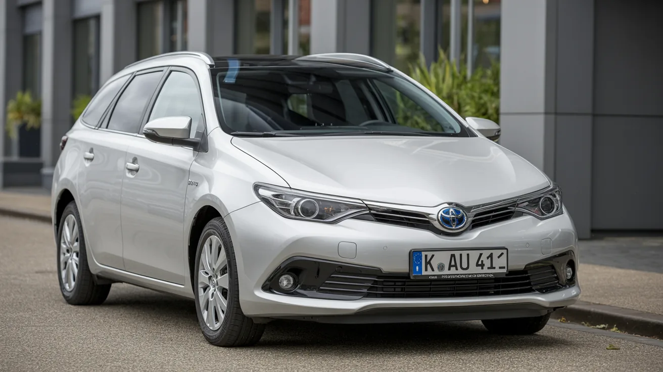 Toyota Auris Touring Sports als Firmenwagen vor einem Buerogebaeude
