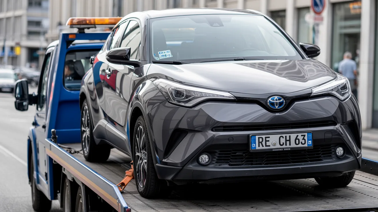 Toyota C-HR Unfallwagen wird auf den Abschlepper geladen