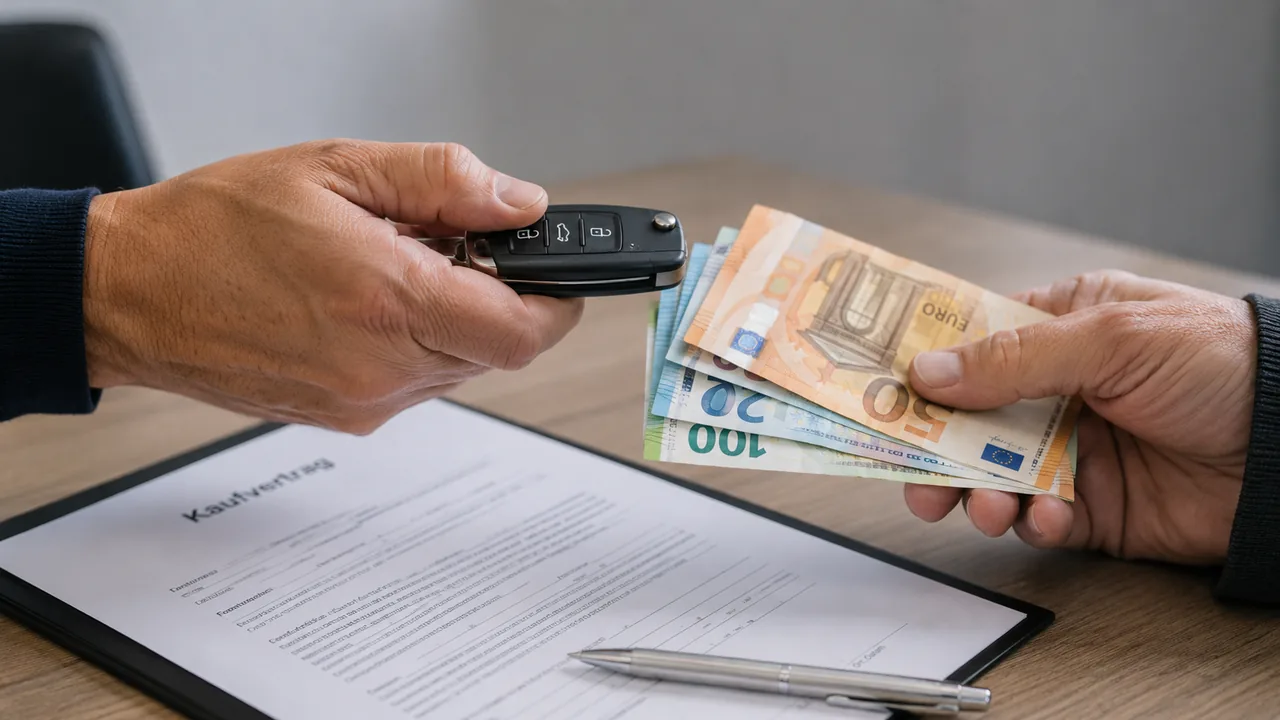 Autoschlüssel und Euro-Scheine bei der Fahrzeugübergabe