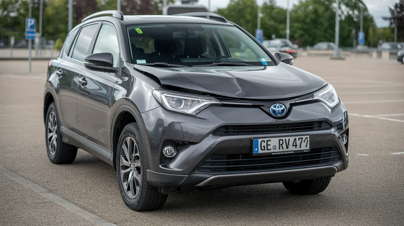 Toyota RAV4 SUV mit Frontschaden und beschaedigtem Scheinwerfer