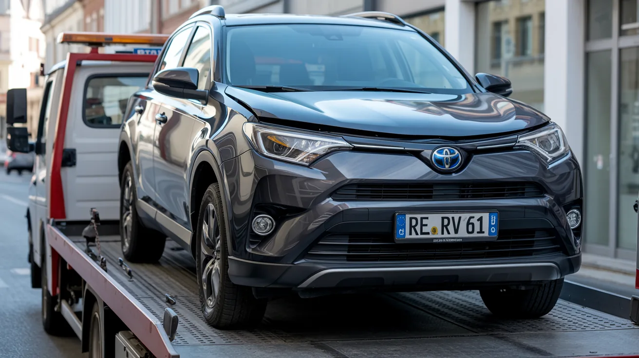 Toyota RAV4 Unfallwagen wird auf den Abschlepper geladen