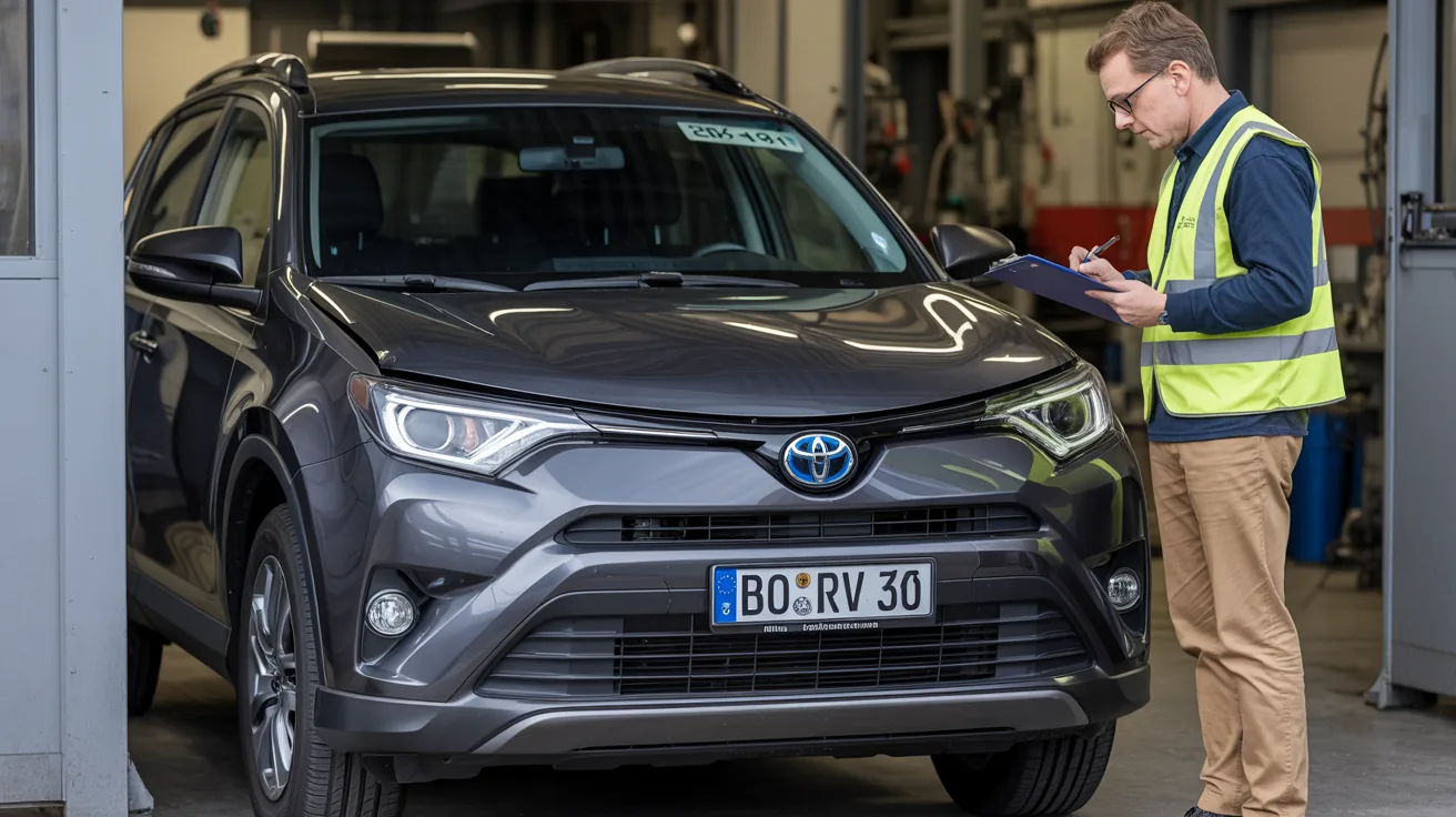 Gutachter begutachtet den Kollisionsschaden eines Toyota RAV4