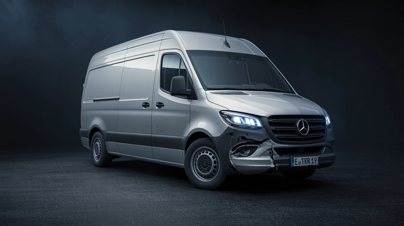 Unfall-Transporter Mercedes Sprinter mit Frontschaden, deutsches Kennzeichen