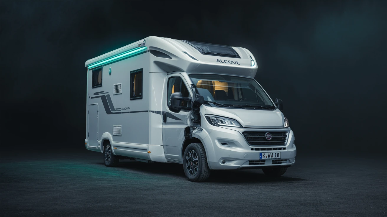 Wohnmobil mit Unfallschaden vorne, Fiat Ducato, deutsches Kennzeichen
