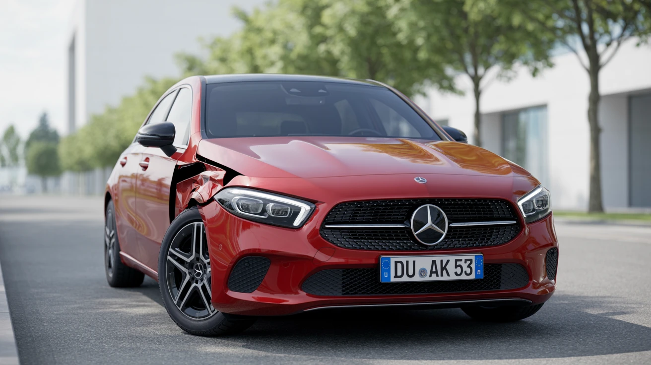 Unfallwagen (red 2020 Mercedes-Benz A-Class) mit Schaden, deutsches Kennzeichen – Restwertankauf