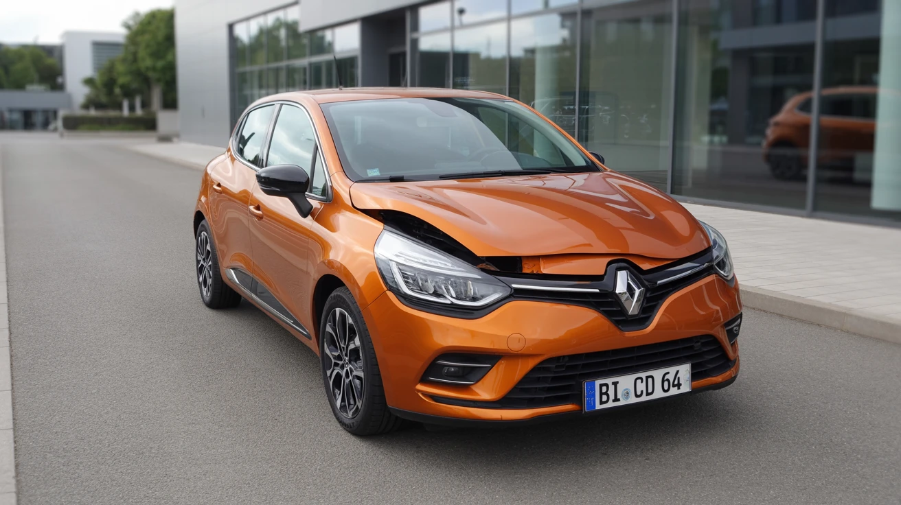 Unfallwagen (orange 2019 Renault Clio) mit Schaden, deutsches Kennzeichen – Restwertankauf