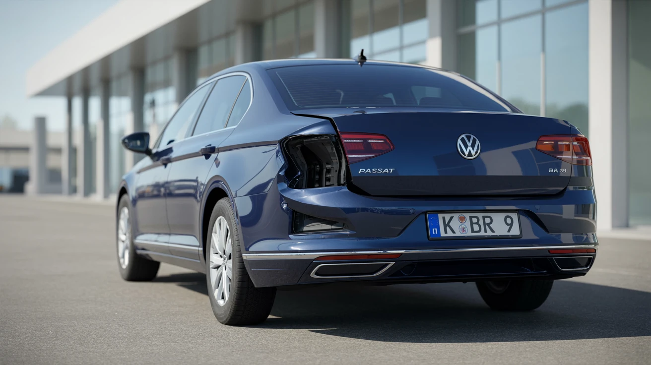 Unfallwagen (dark blue 2018 Volkswagen Passat B8) mit Schaden, deutsches Kennzeichen – Restwertankauf