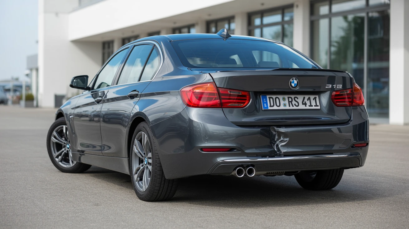 Unfallwagen (grey 2018 BMW 3 Series) mit Schaden, deutsches Kennzeichen – Restwertankauf