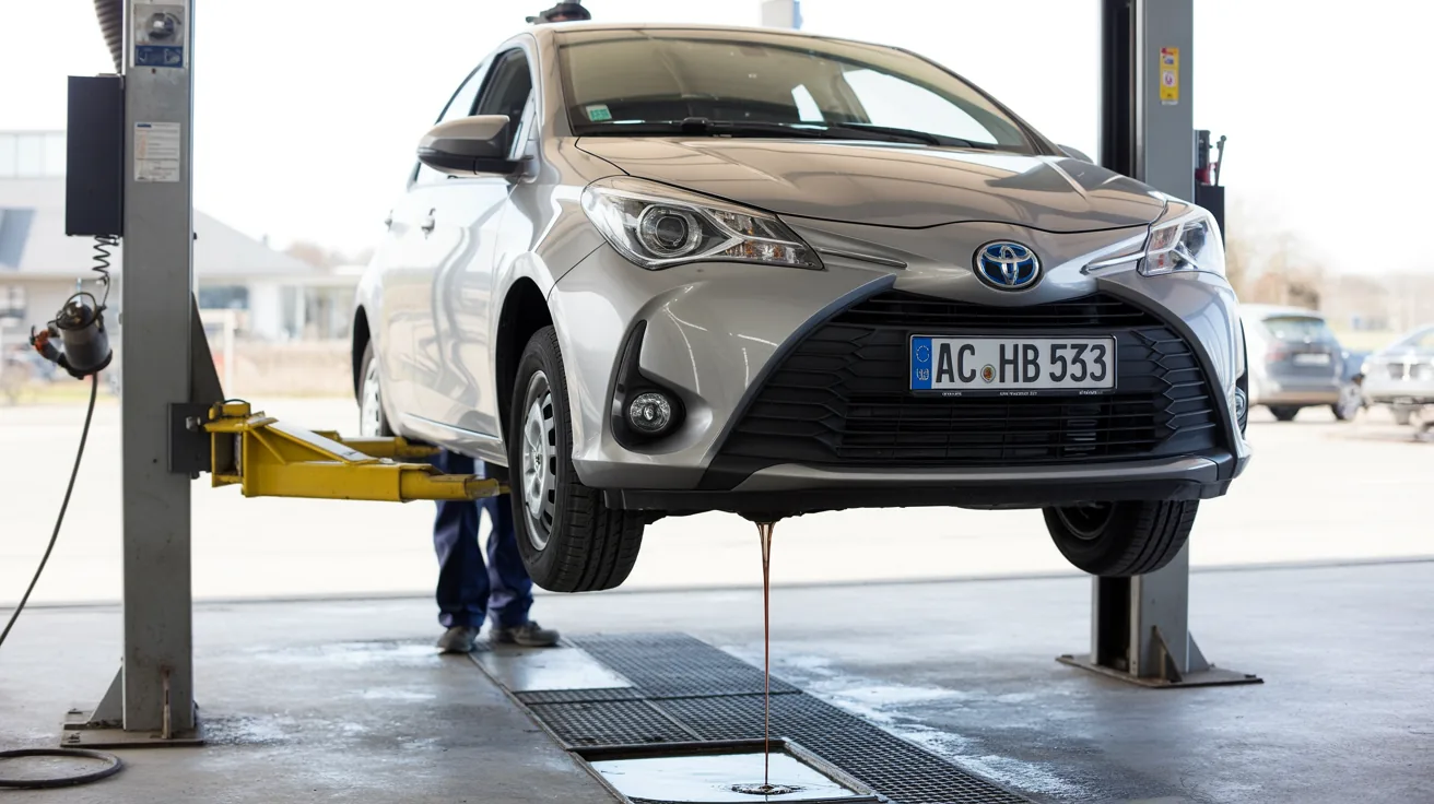 Toyota Yaris in der Werkstatt auf der Hebebuehne