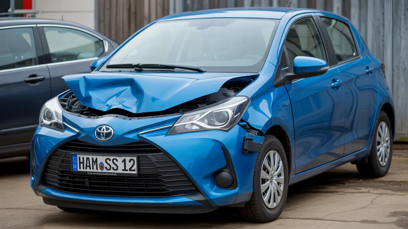 Toyota Yaris mit beschaedigter Front nach Unfall