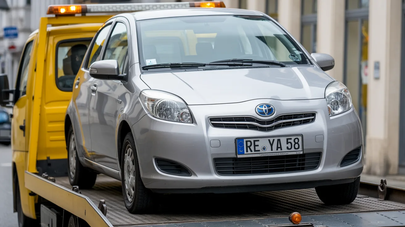 Toyota Yaris mit Getriebeschaden im Notlauf wird abgeschleppt